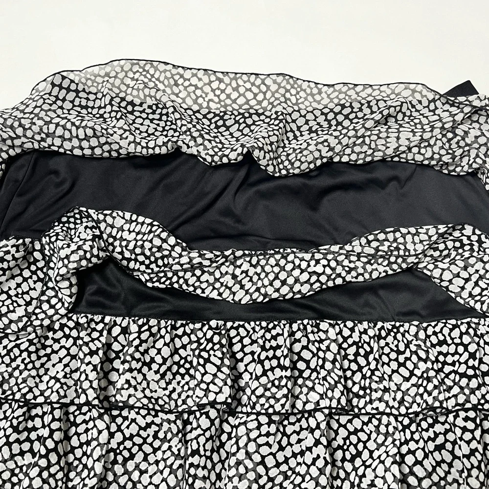 White & Black Polka Dot Tiered Skirt Mini Mid Ruffle Casual Summer Vacation Boho - Picture 7 of 15